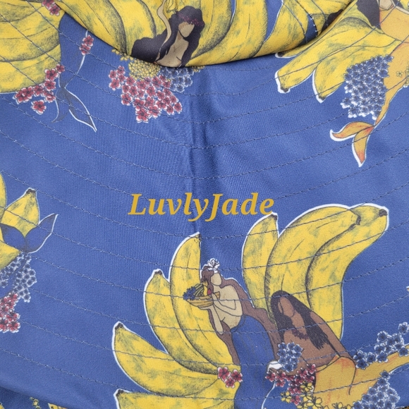 FARM RIO Mermaid Banana Blue Sun Extra Wide Slouchy Bucket Hat w/ Straps - Picture 7 of 11